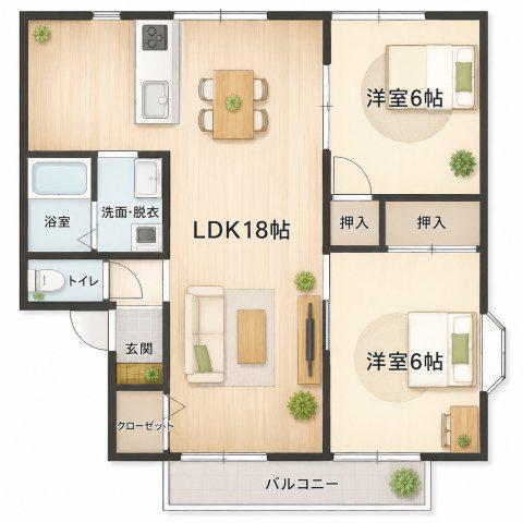 フォレストビラ大井 B棟(2LDK/2階)の間取り写真