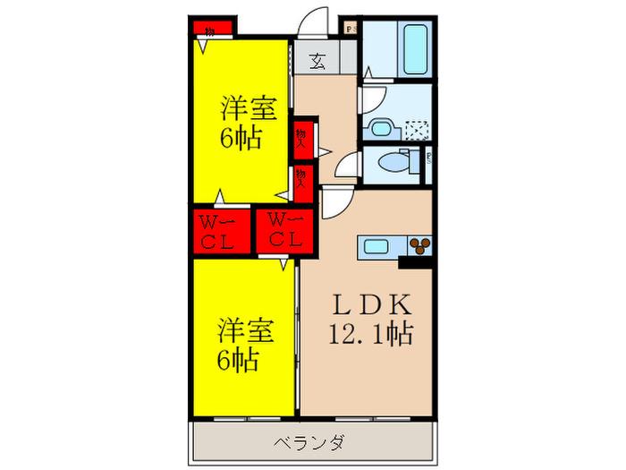 シャーメゾン島頭(2LDK/1階)の間取り写真