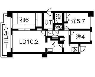 琴似パークマンション(3LDK/3階)の間取り写真