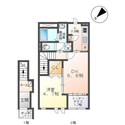 エスペランス(1LDK/2階)の間取り写真