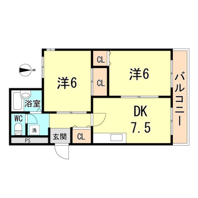 ハイライフ雲雀ヶ丘(2DK/3階)の間取り写真