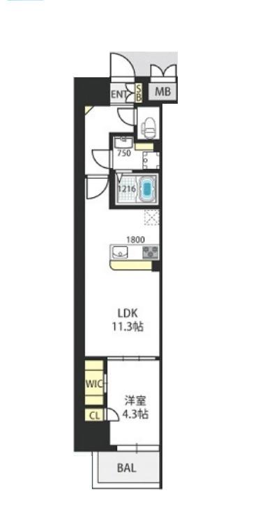 ラフォルム鎗屋町(1LDK/6階)の間取り写真