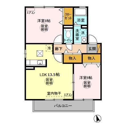 アルカイックシャトー東館(2LDK/1階)の間取り写真
