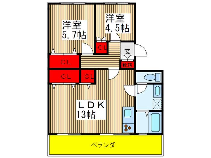 シャルム大山(2LDK/3階)の間取り写真
