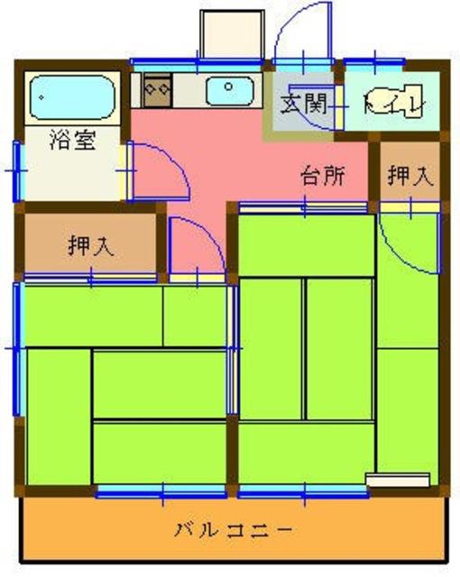 北寺尾荘(2DK/1階)の間取り写真