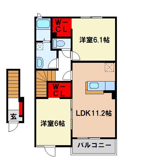 セイバリーUAII(2LDK/2階)の間取り写真