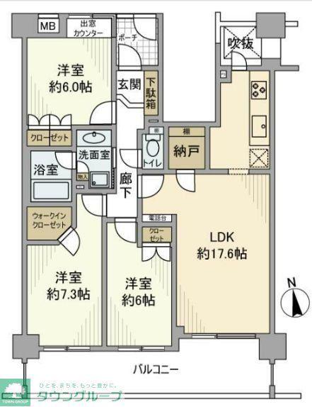 三鷹下連雀グレイスコート(3LDK/5階)の間取り写真
