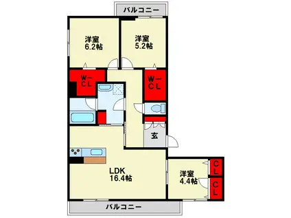 シャーメゾンステージ本城(3LDK/2階)の間取り写真