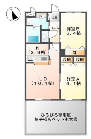 スペリアーモ(2LDK/1階)の間取り写真