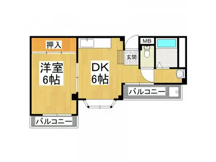 ツカサロイヤルハイツ千代田(1DK/2階)の間取り写真