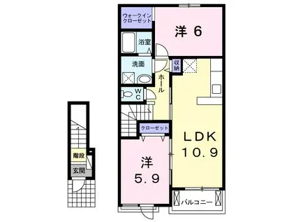 ベルプロムナードIV(2LDK/2階)の間取り写真