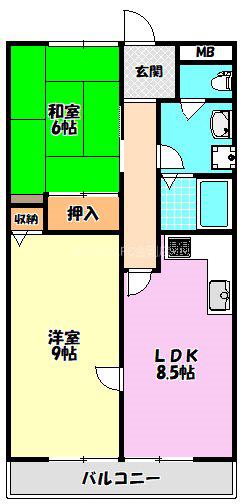ウォールストリート(2LDK/2階)の間取り写真