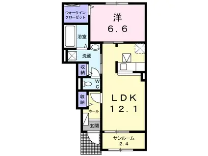 ヴィラ宮上(1LDK/1階)の間取り写真