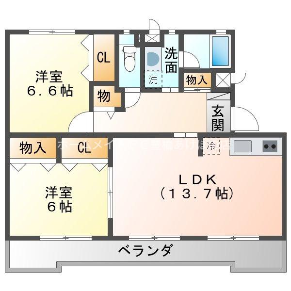 アヴァンセ山本(2LDK/1階)の間取り写真
