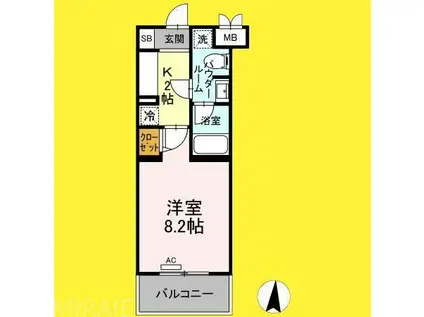 ファンディ平塚(1K/7階)の間取り写真