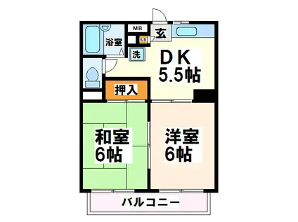 ユニティー武蔵野台(2DK/2階)の間取り写真