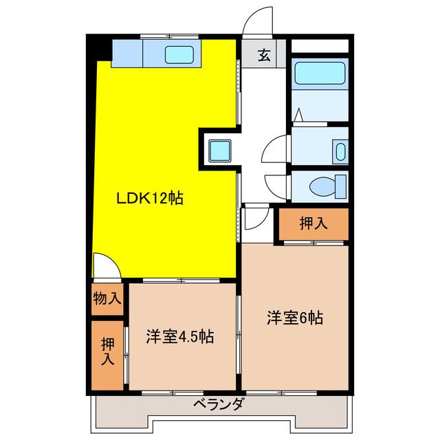 シャルム岐阜(2LDK/1階)の間取り写真