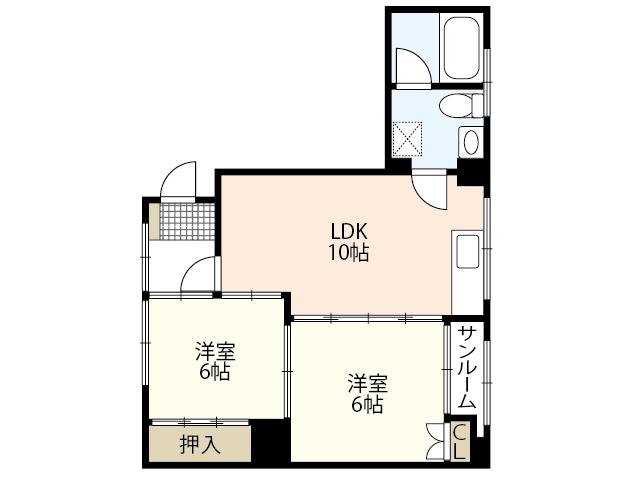 CALM中広(2LDK/3階)の間取り写真
