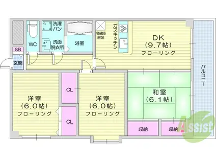 プリエ白鳥(3DK/1階)の間取り写真