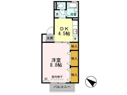 フロラシオン川内 II棟(1DK/2階)の間取り写真