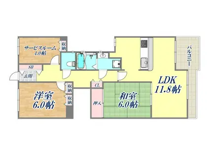 コート芦屋朝日ヶ丘4号棟(2SLDK/4階)の間取り写真