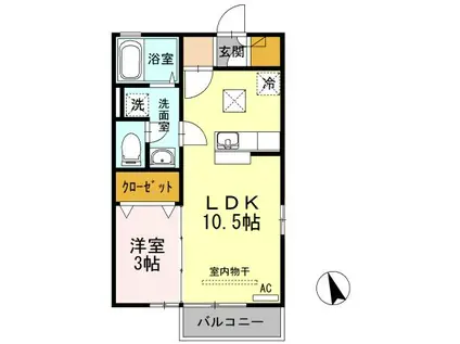 リビングタウン伏石IIA(1LDK/1階)の間取り写真