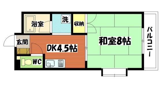 Yビル西原(1DK/2階)の間取り写真