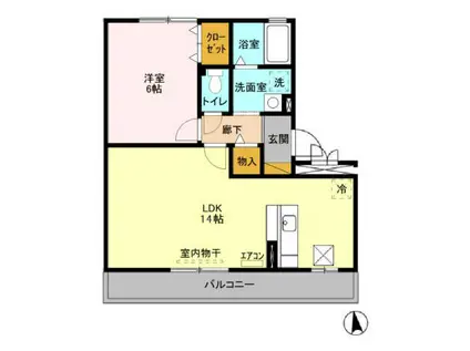 ラ ルーナB(1LDK/1階)の間取り写真