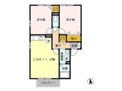 シャトーエレガン(2LDK/2階)の間取り写真