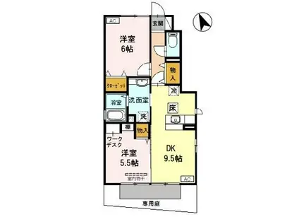 パークサイドツイン(2DK/1階)の間取り写真