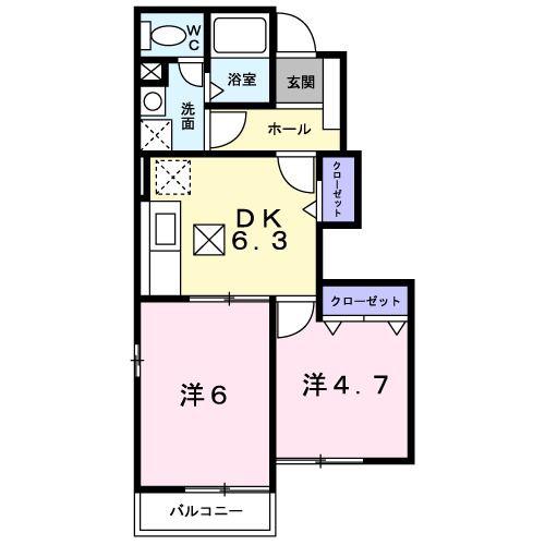 ヴィラパークサイド(2DK/1階)の間取り写真
