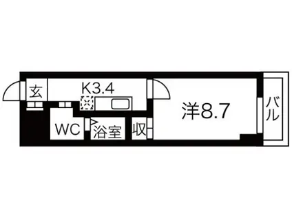 ZERO 千代崎(1K/4階)の間取り写真