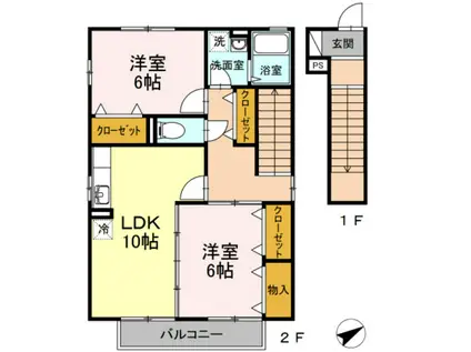 セジュール大地S棟(2LDK/2階)の間取り写真