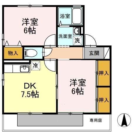 リヴェール F棟(2DK/1階)の間取り写真