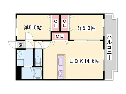 エスペランス姫路(2LDK/3階)の間取り写真