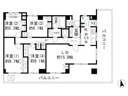 成城ストリームハイツ(4LDK/5階)の間取り写真