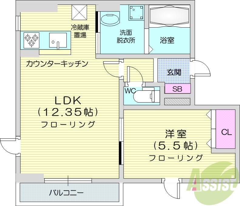 LUANA・AIR・RESIDENCE宮町(1LDK/2階)の間取り写真