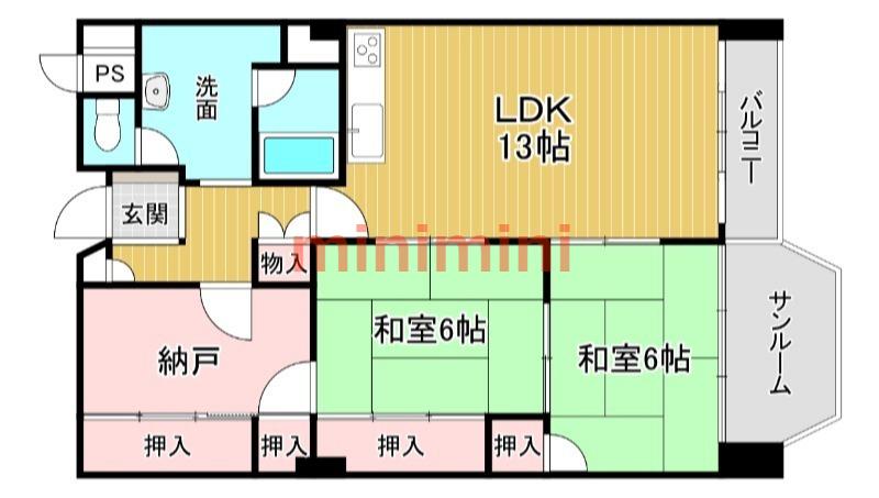 ホワイトハウス穂積(2LDK/6階)の間取り写真