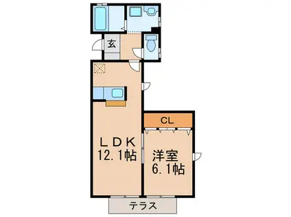 ヴィラロワールE棟(1LDK/1階)の間取り写真