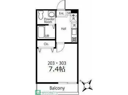 ハーミットクラブハウスルミエール常盤台A棟(1K/2階)の間取り写真
