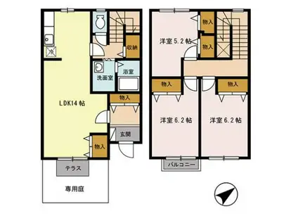 ユニフレックス寺本 B(3LDK/1階)の間取り写真