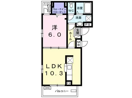 カメリアK・I(1LDK/2階)の間取り写真