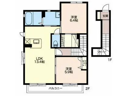 エスペランス三河B棟(1LDK/2階)の間取り写真