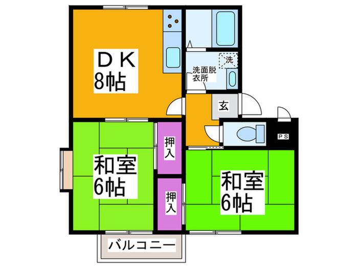 ソレイユ(2DK/1階)の間取り写真