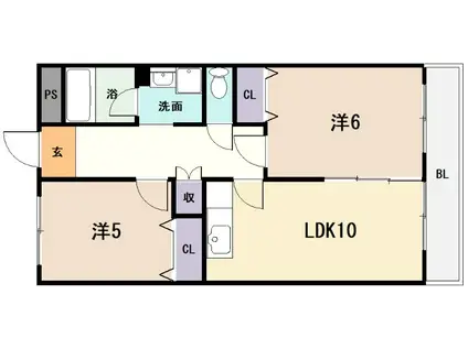 エステマール弥刀(2LDK/6階)の間取り写真