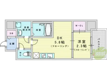 セレニテ江坂グランデ(1DK/14階)の間取り写真