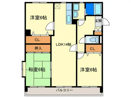 アベニール油山(3LDK/4階)の間取り写真