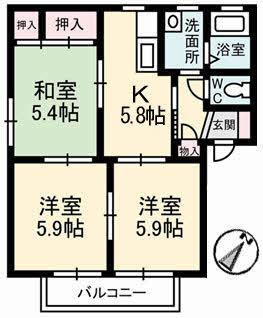 ヴィラ・シンシアA棟(3K/1階)の間取り写真