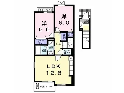 ジュエ アン ボワII(2LDK/2階)の間取り写真