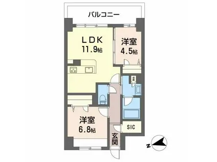 ケイマン(2LDK/11階)の間取り写真